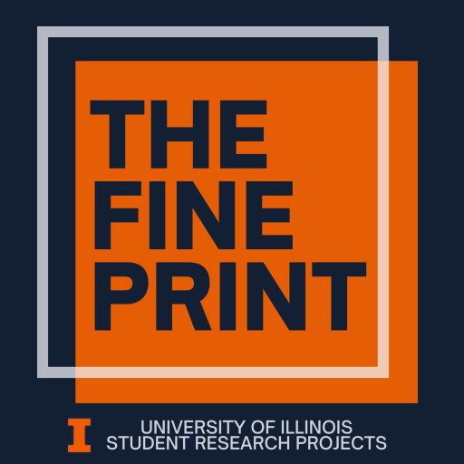 Tile or icon image for the project. Entitled, The Fine Print. Underneath that heading is a fine print subtext reading "University of Illinois Student Research Project" Framing the American Revolution and Republic at 250