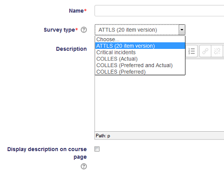 Screenshot of adding a new survey screen