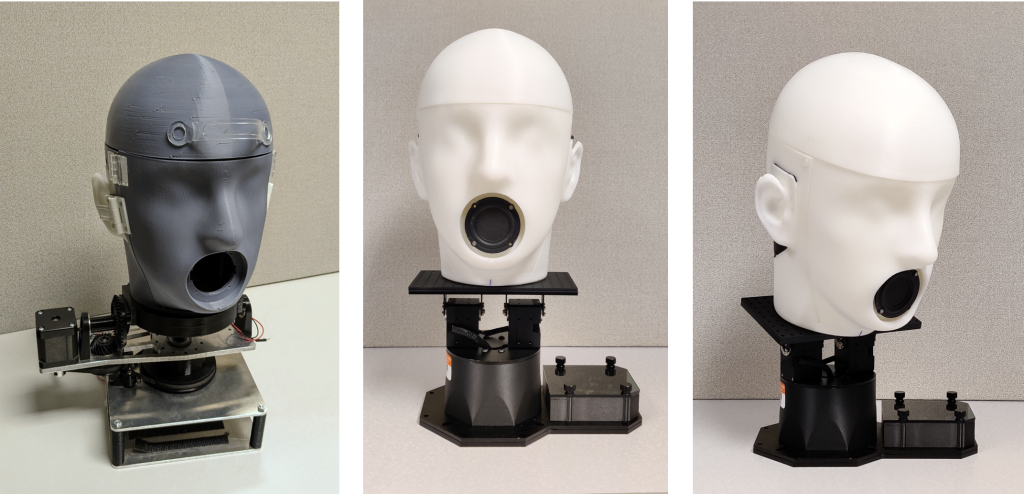 3D printed head simulator mounted on a multiaxial turret for motion.