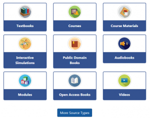 Image of the options within Oasis for OER materials