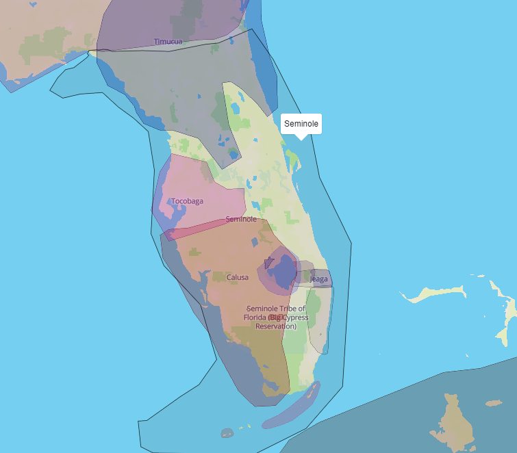 map of florida with data overlay indicating which native tribes have rights to the land