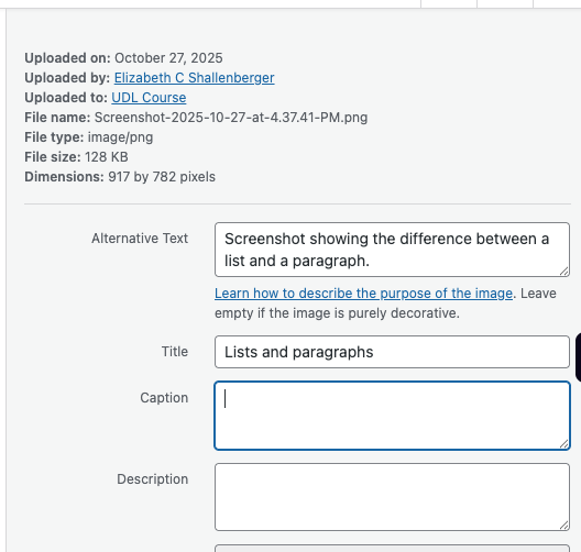 Screenshot showing the visual difference between lists and paragarphs.