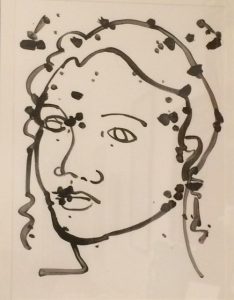 black and white ink brush on paper of a woman by Michael Hoag