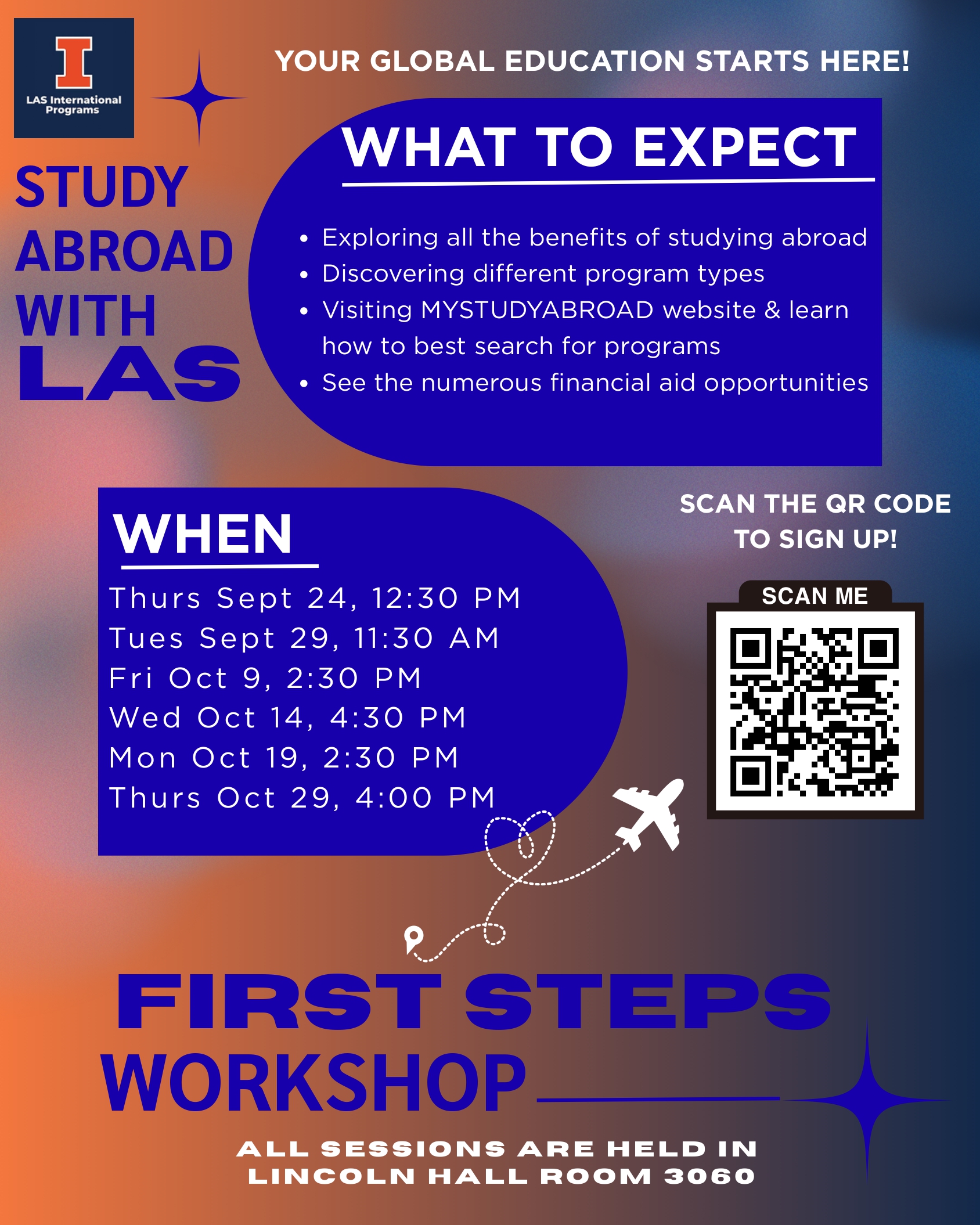 Poster with dates and times.
Thurs Sept 24, 12:30pm
Tues Sept 29, 11:30am
Fri Oct 9, 2:30pm
Wed Oct 14, 4:30pm
Mon Oct 19, 2:30pm
Thurs Oct 29, 4:00pm