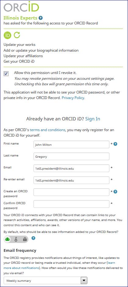Image depicts the ORCID registration page. 