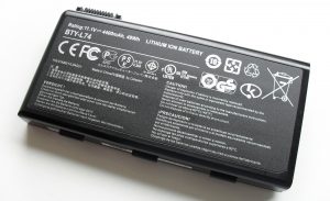 close up of lithium-ion laptop battery