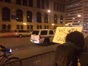 Protesters in front of former Chicago Public Library and Grand Army of the Republic Hall, Chicago, Illinois, November 11, 2016