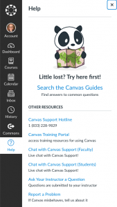 Screenshot of Canvas sidebar with Help selected