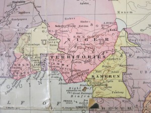 Prior to the First World War, map publishers showed "firm" boundaries between territories as well as amorphous limits of influence. Note the strong diagonal border between Niger and Kamerun in comparison to the fluid-appearing division between Niger and the French-controlled Sahara Desert to the north.