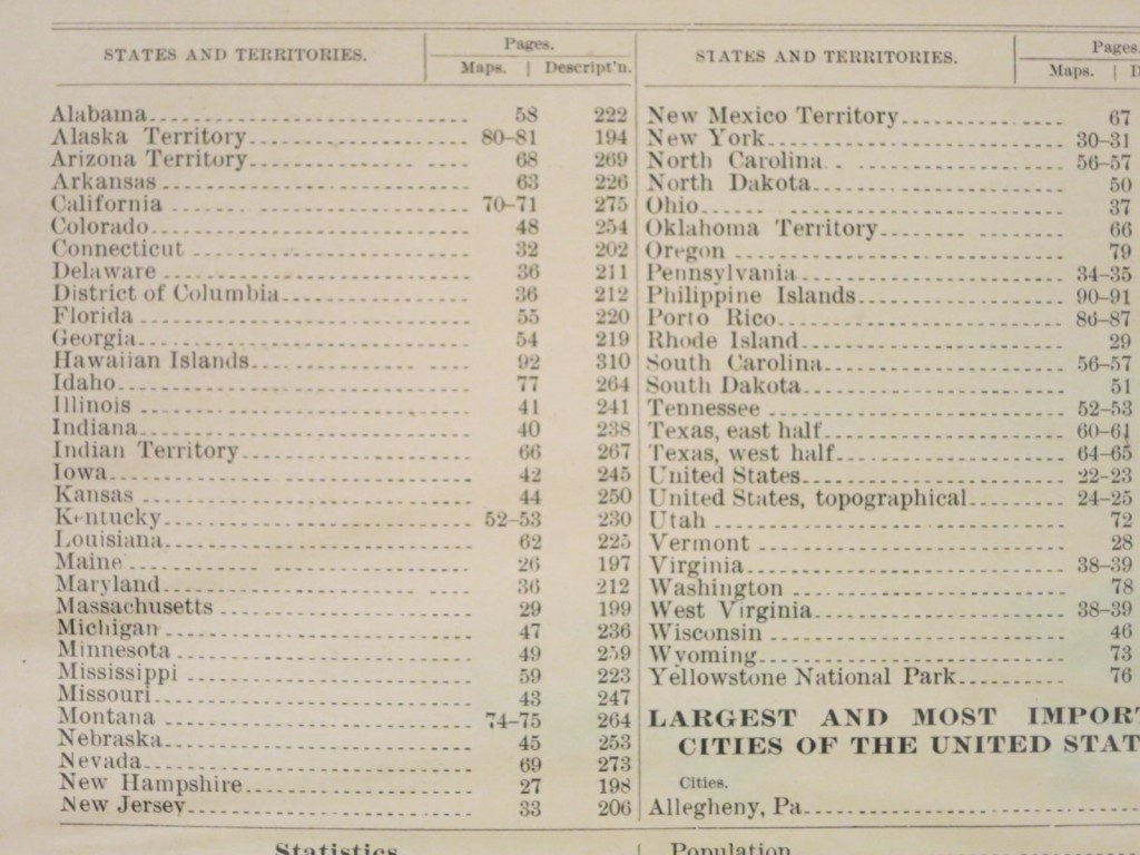 United States Table of Contents for Pictorial Atlas of the Greater United States.