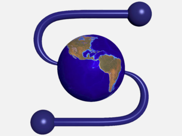 NCSA mosaic logo with a blue world and two cables forming an S shape