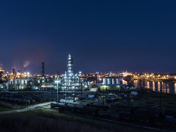 Dusk shot of an industrial scene along the road from Port Arthur to Sabine Pass, Texas. Original image from Carol M. Highsmith’s America, Library of Congress collection. Digitally enhanced by rawpixel.
