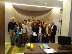 UIUC students and faculty members pose with former UIUC President Easter and senior attaché for agricultural affairs John Slette. Photo credit: ADMI/hotel attendant