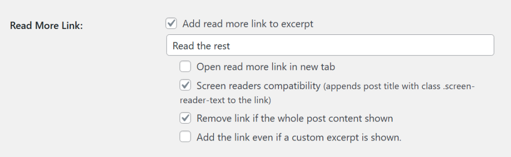 Advanced Excerpts setting with three boxes checked