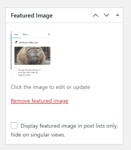 The Featured Image controls in a Classic Editor post, showing an image and the conditional checkbox