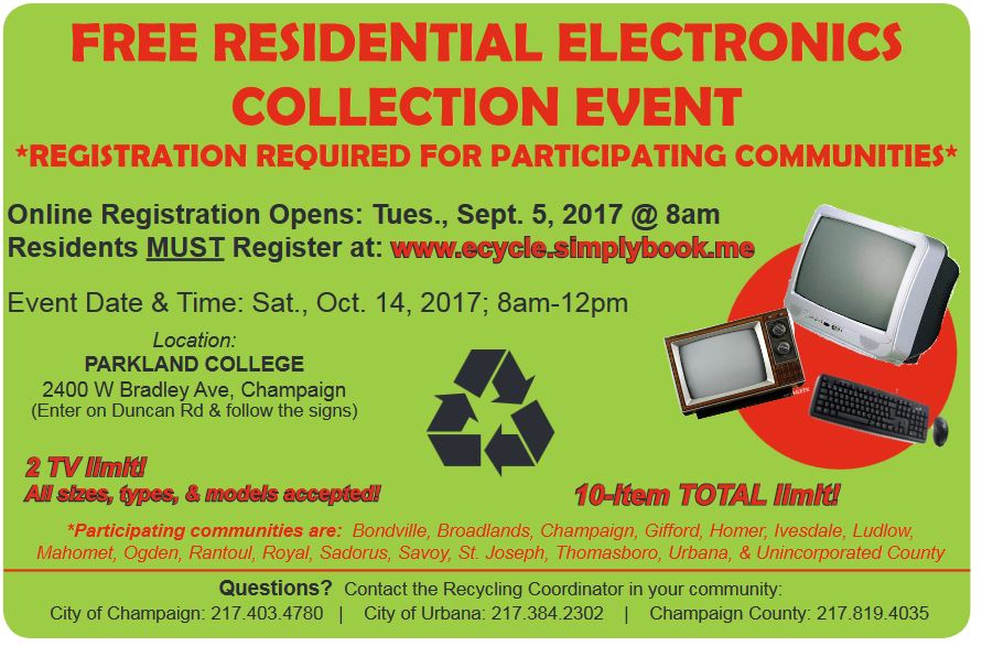 postcard announcing the October 14, 2017 electronics collection for Champaign County, IL