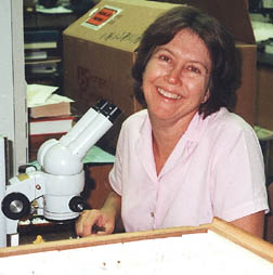 Christine Lambkin at microscope