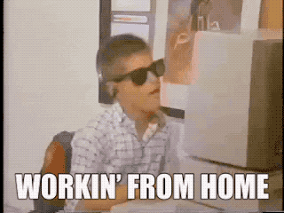 Gif of a child in sunglasses dancing with text "Workin' from home"