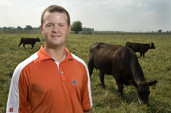 Animal Science Assistant Professor Daniel W. Shike in the South Farms beef pasture on August 3, 2011.