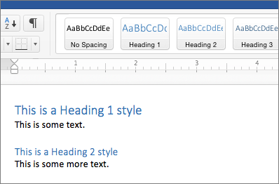 heading one and heading two in the Word styles interface 