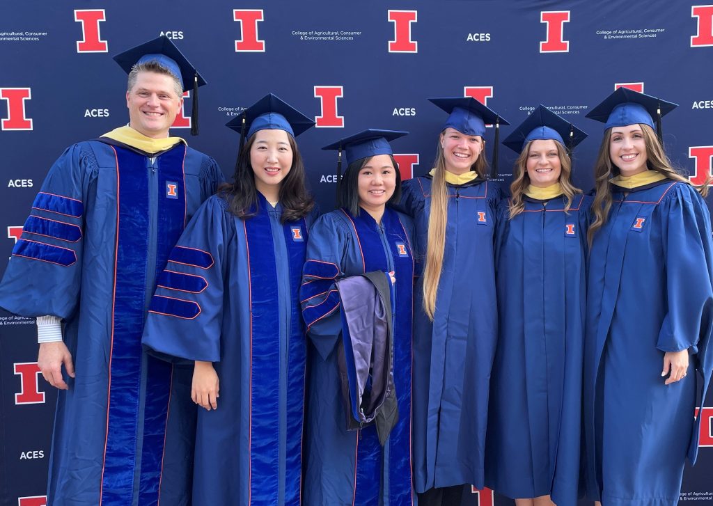 Graduation ceremonies May, 2022. Dr. Swanson, Anne, Ching-Yen, Lizzy, Kelly, and Sofia.