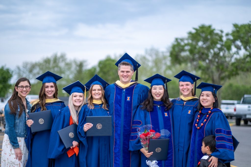 Graduation ceremonies May, 2022. Sara, Sofia, Megan, Kelly, Dr. Swanson, Anne, Lizzy, and Ching-Yen 