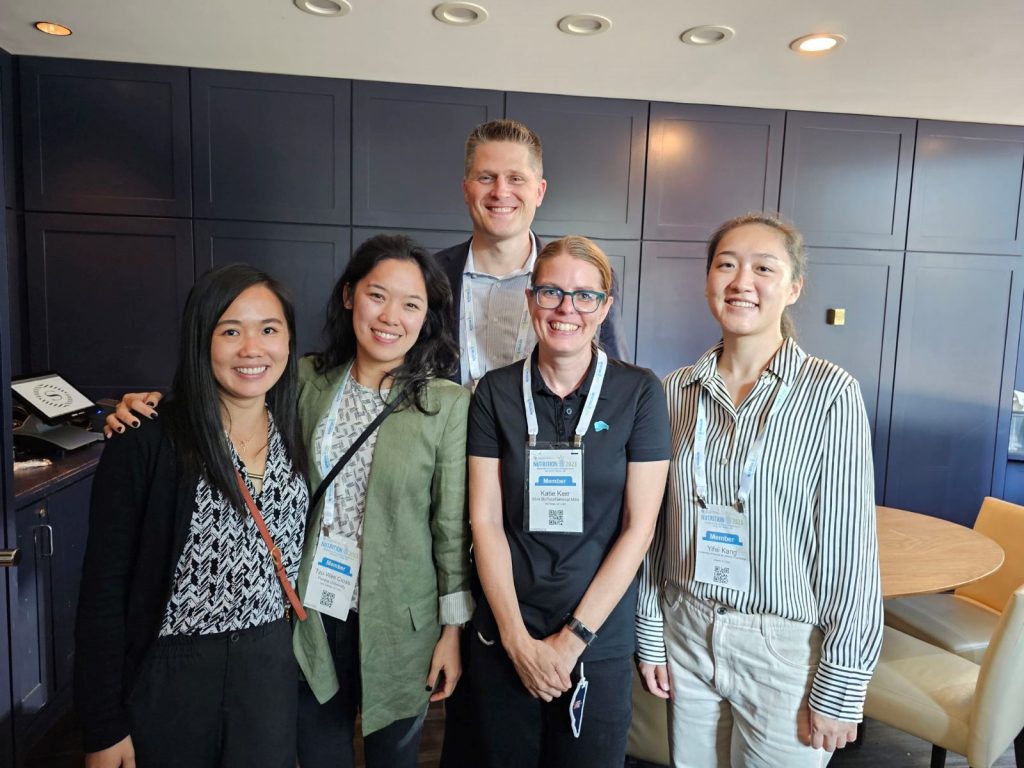 Swanson lab alumni (Dr. Lin, Dr. Cross, Dr. Kerr, Dr. Kang) at Nutrition 2023 in Boston, MA, July 2023