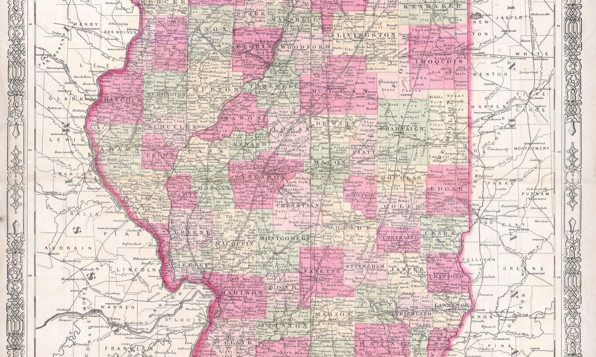 1864 Johnson and Ward’s Map of Illinois