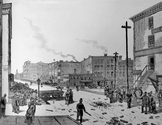 Illustration of a mostly empty Haymarket Square after the events of May 4th.