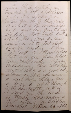Letter from Henry Brown to Jacob Barnes, page 2. In this letter he described the coming of a new railway, which directly connected Chicago, Illinois, to Fort Scott, Kansas