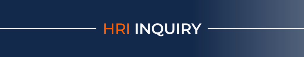 Banner that reads "HRI INQUIRY" in orange and white text over a dark blue gradient background.
