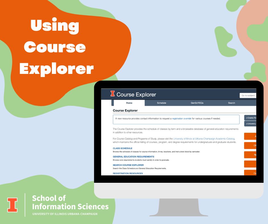 Using Course Explorer. A computer displays the homepage for Course Explorer.