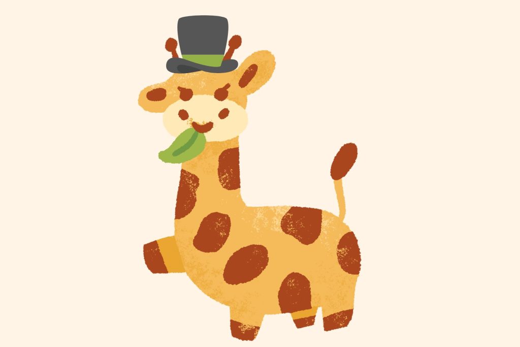 Sir Giraffe III, in a top hat.
