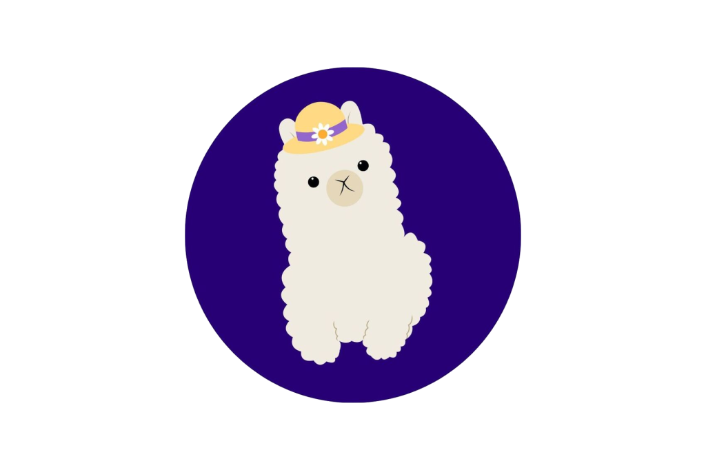 A llama against a purple background wearing a hat.