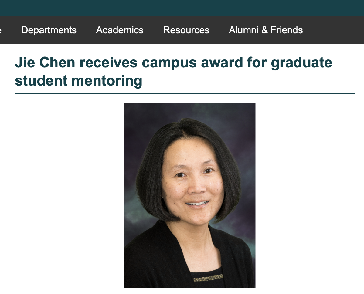 Jie Chen receives campus award for graduate student mentoring