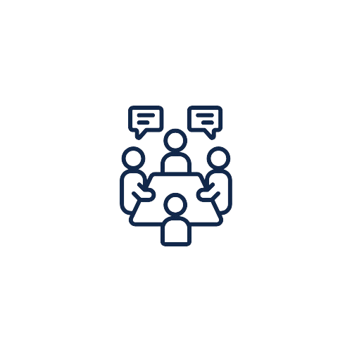 Vector image of four people icons having a discussion at a table