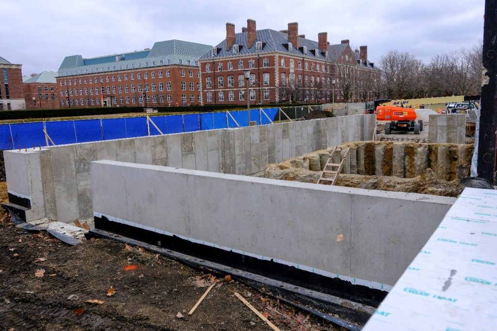 Walls for the loading dock and elevator shaft excavation.