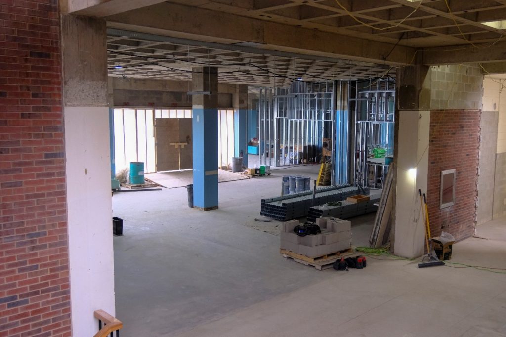 View from the west stairway into what will be the gallery and reading room.