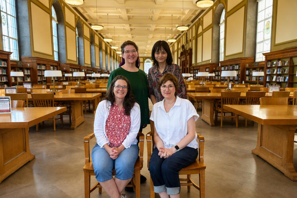 The Research Data Service consists of (clockwise from top left) Colleen Fallaw, Hoa Luong, Heidi Imker, Sandi Caldrone