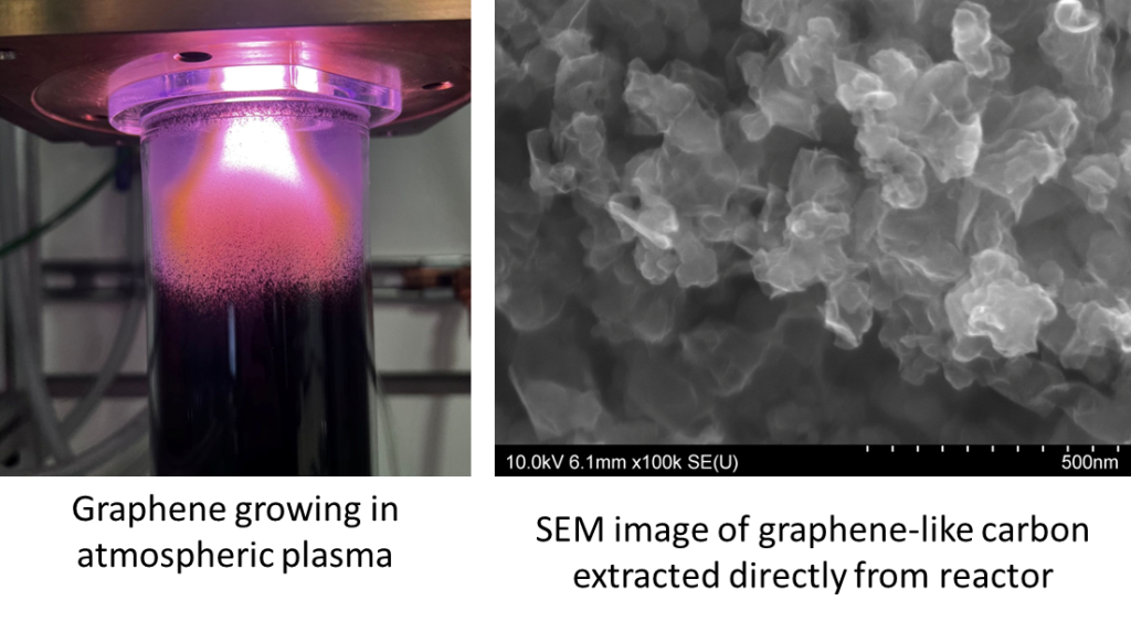 Graphene Growth in Atmospheric Plasma. SEM image of graphene-like carbon extracted directly from reactor